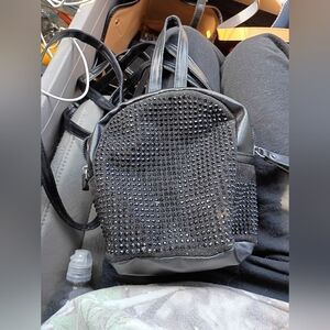 Black Studded Vegan Leather Mini Bookbag  W/ Adjustable Straps